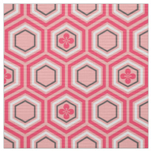 Hexagonal Kimono Print, Coral Pink and White Fabric