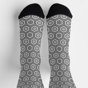 Hexagonal Kimono Print, Gray / Grey and White Socks