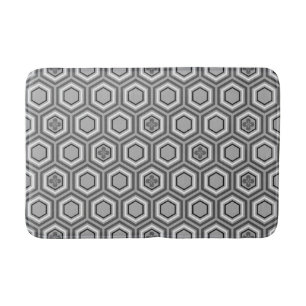 Hexagonal Kimono Print, Grey / Grey and White Bath Mat