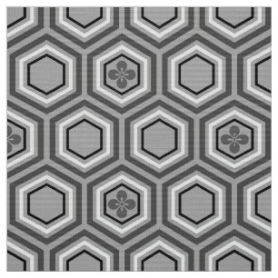 Hexagonal Kimono Print, Grey / Grey and White Fabric