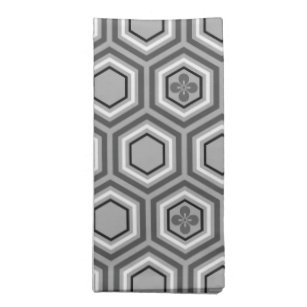 Hexagonal Kimono Print, Grey / Grey and White Napkin