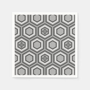Hexagonal Kimono Print, Grey / Grey and White Napkin