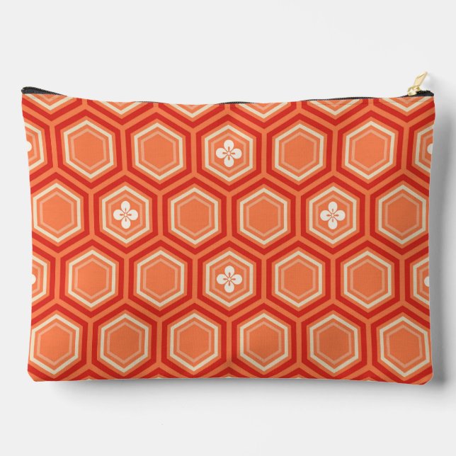 Hexagonal Kimono Print, Mandarin Orange Accessory Pouch (Back)