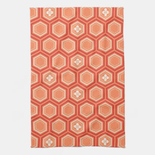 Hexagonal Kimono Print, Mandarin Orange Kitchen Towel