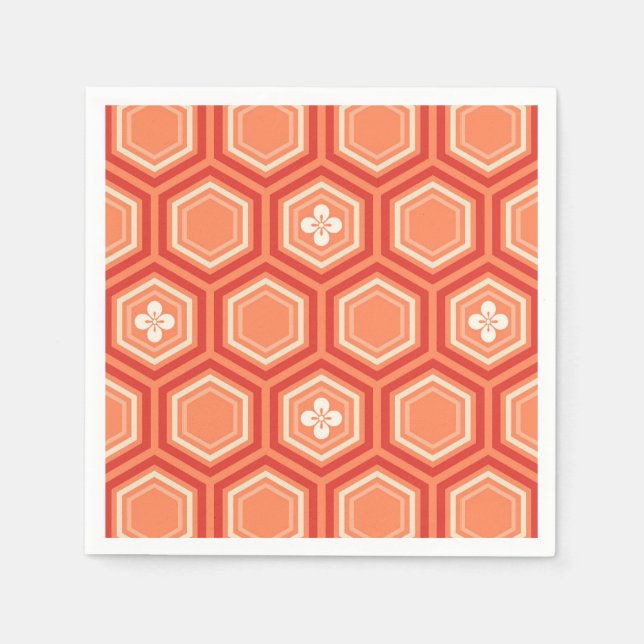 Hexagonal Kimono Print, Mandarin Orange Napkin (Front)