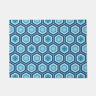 Hexagonal Kimono Print, Navy and Light Blue Doormat