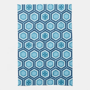Hexagonal Kimono Print, Navy and Light Blue Kitchen Towel