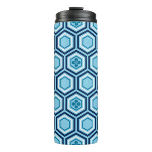 Hexagonal Kimono Print, Navy and Light Blue Thermal Tumbler