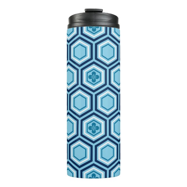 Hexagonal Kimono Print, Navy and Light Blue Thermal Tumbler (Front)