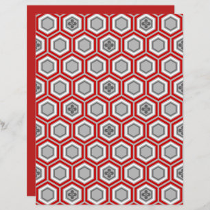 Hexagonal Kimono Print, Red and Grey / Grey