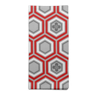 Hexagonal Kimono Print, Red and Grey / Grey Napkin