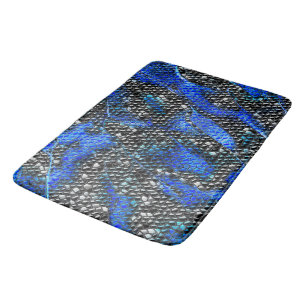 Hexagonal mosaic or blue and grey to black scales  bath mat