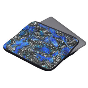 Hexagonal mosaic or blue and grey to black scales  laptop sleeve