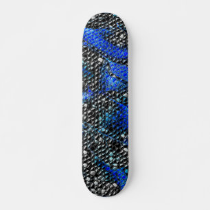 Hexagonal mosaic or fish scales blue and black skateboard