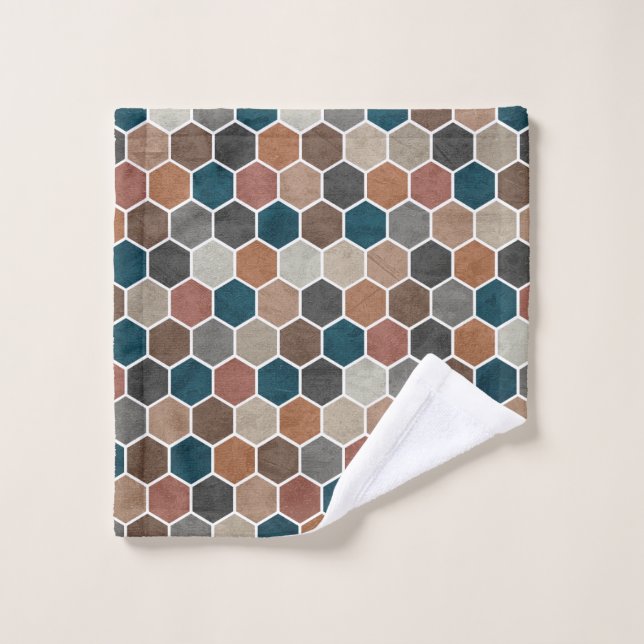 Hexagonal Textured Pattern Blue Brown Grey Wash Cloth (Wash Cloth)