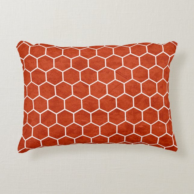 Hexagonal Textured Pattern Rustic Barn Red Accent Pillow (Front)