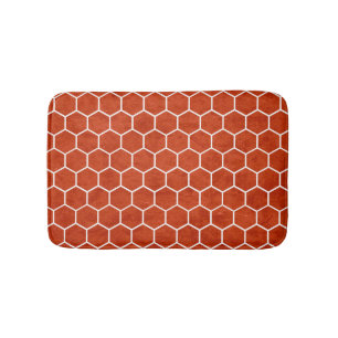 Hexagonal Textured Pattern Rustic Barn Red Bath Mat