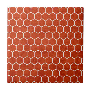 Hexagonal Textured Pattern Rustic Barn Red Tile