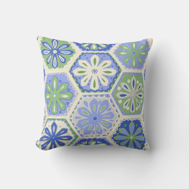 Hexagonal Tile Flower Print  Throw Pillow (Front)