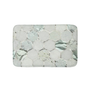 Hexagone Mint Green Aqua Marble Metallic Tiffany Bath Mat