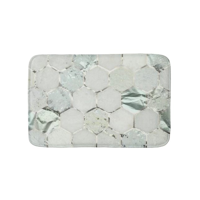 Hexagone Mint Green Aqua Marble Metallic Tiffany Bath Mat (Front)