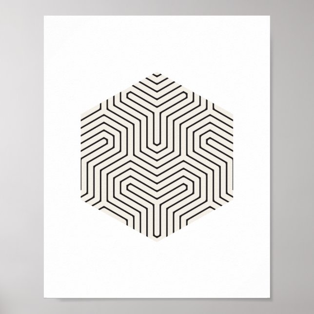 Hexagone noir et gris Art mural géométrique (Devant)