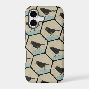 Hexagones texturés avec oiseaux noirs