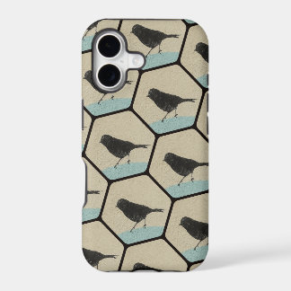 Hexagones texturés avec oiseaux noirs