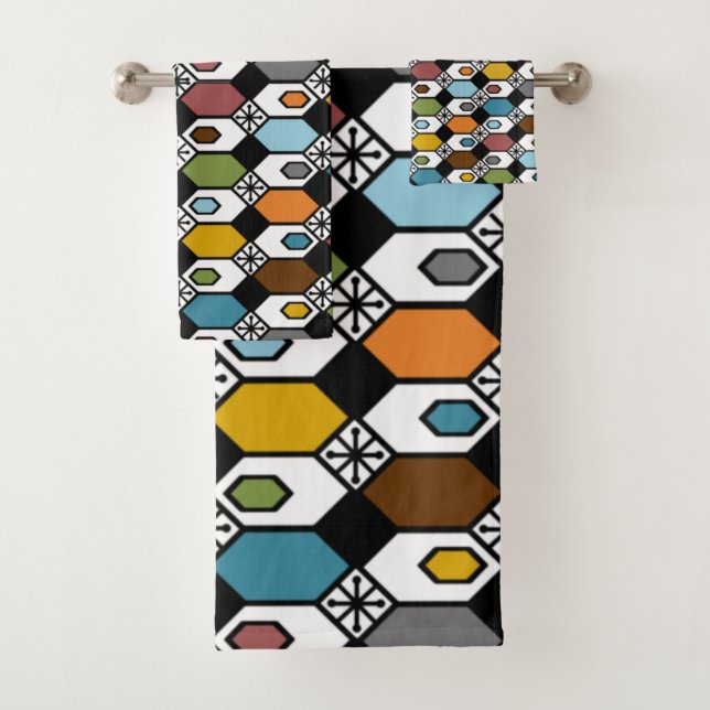 Hexagons and Starbursts Bath Towel Set (Insitu)