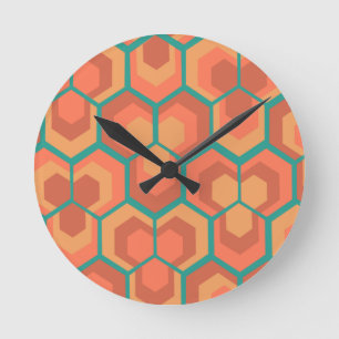 Hexagons Fleurs Horloge ronde