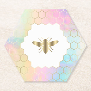 hexagons honeycomb bee design paper coaster