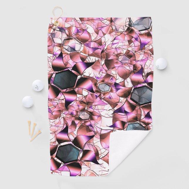 Hexagons surrounded by pinkish petal-like shapes golf towel (InSitu)