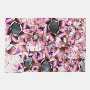 Hexagons surrounded by pinkish petal-like shapes kitchen towel