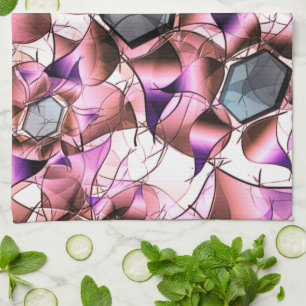 Hexagons surrounded by pinkish petal-like shapes kitchen towel