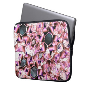 Hexagons surrounded by pinkish petal-like shapes laptop sleeve