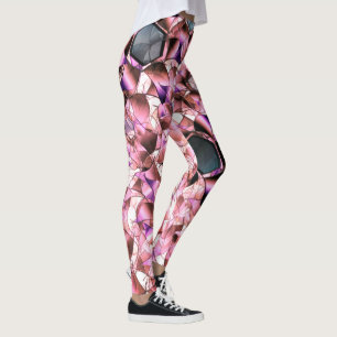 Hexagons surrounded by pinkish petal-like shapes leggings