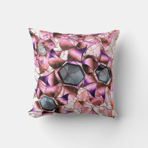 Hexagons surrounded by pinkish petal-like shapes throw pillow