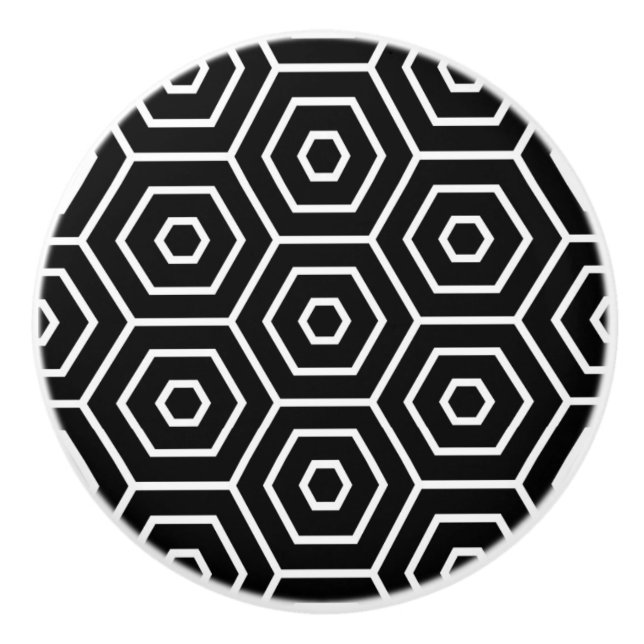 Hexagons texture geometric pattern ceramic knob (Front)