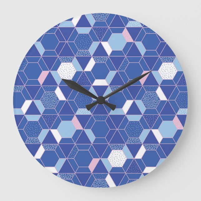 Hexagons, triangles: geometric abstract pattern. large clock (Front)