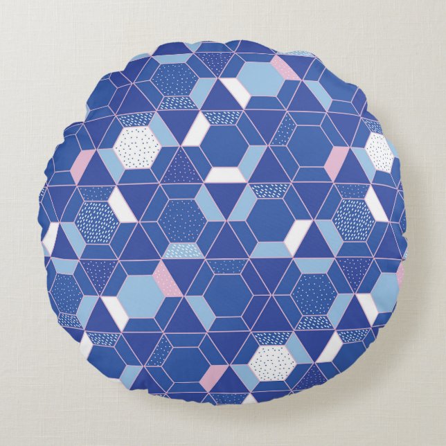 Hexagons, triangles: geometric abstract pattern. round pillow (Front)