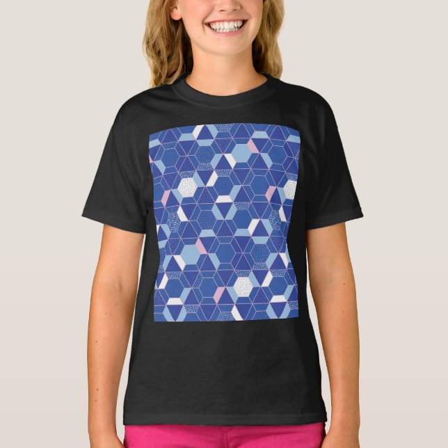 Hexagons, triangles: geometric abstract pattern. T-Shirt (Front)