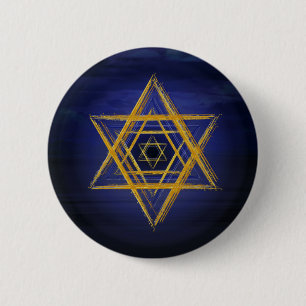 Hexagram gold & blue sacred geometric symbol 2 inch round button
