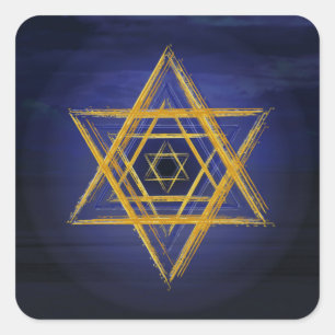 Hexagram in gold  & blue sacred geometric symbol square sticker