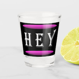 Hey art design in black and purple plus white shot glass