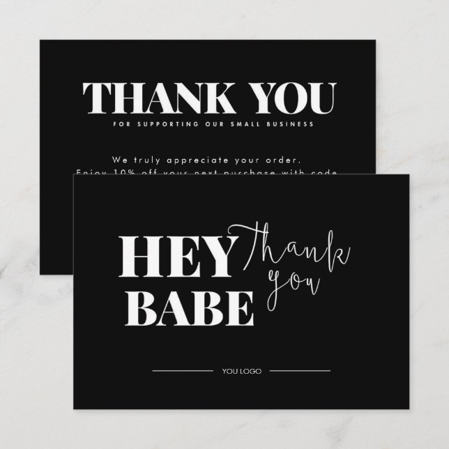 Hey Babe Thank You Card – Editable Small Business  (Front/Back)