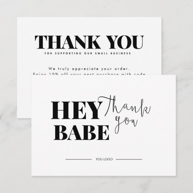 Hey Babe White Thank You Card Discount Code (Front/Back)