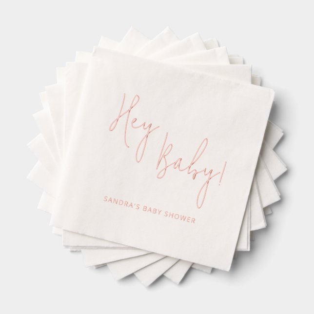 Hey Baby Personalized Name Modern Script Foil Napkins (Insitu (Stacked))