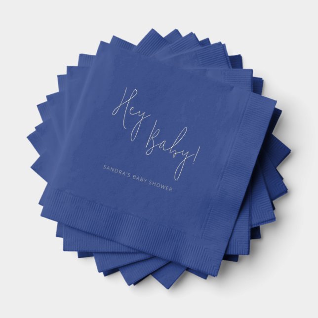 Hey Baby Personalized Name Modern Script Foil Napkins (Insitu (Stacked))