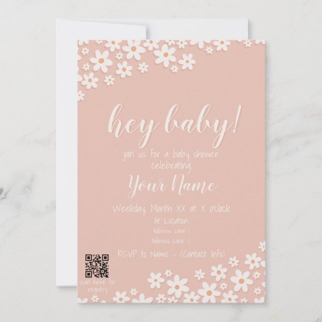 Hey Baby! Shower Invite + Registry QR Code (Front)