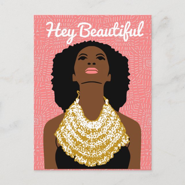 Hey Beautiful Black Woman with a Tribal Necklace Postcard (Front)